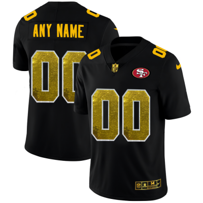 San Francisco 49ers Custom Men's Black Nike Golden Sequin Vapor Limited NFL Jersey